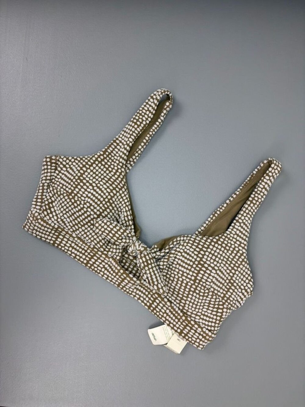 Aerie women's large brown dot scoop neck‎ tie front bikini swim top NWT summer